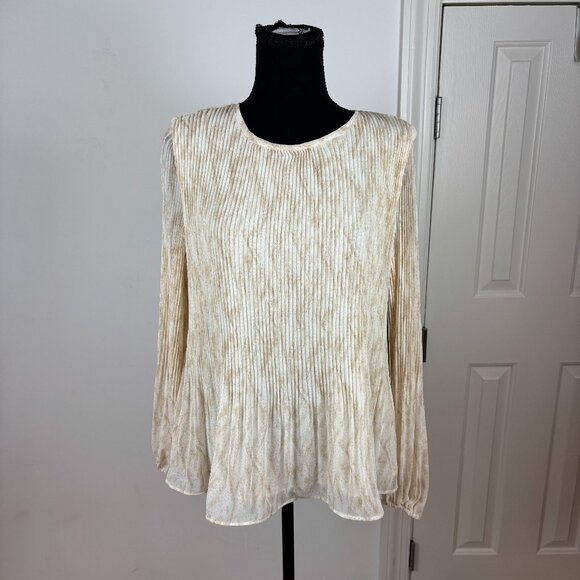 Halogen Pleated Release Top Ivory White Gathered Long Sleeve Blouse Size M - NWT - Picture 1 of 7